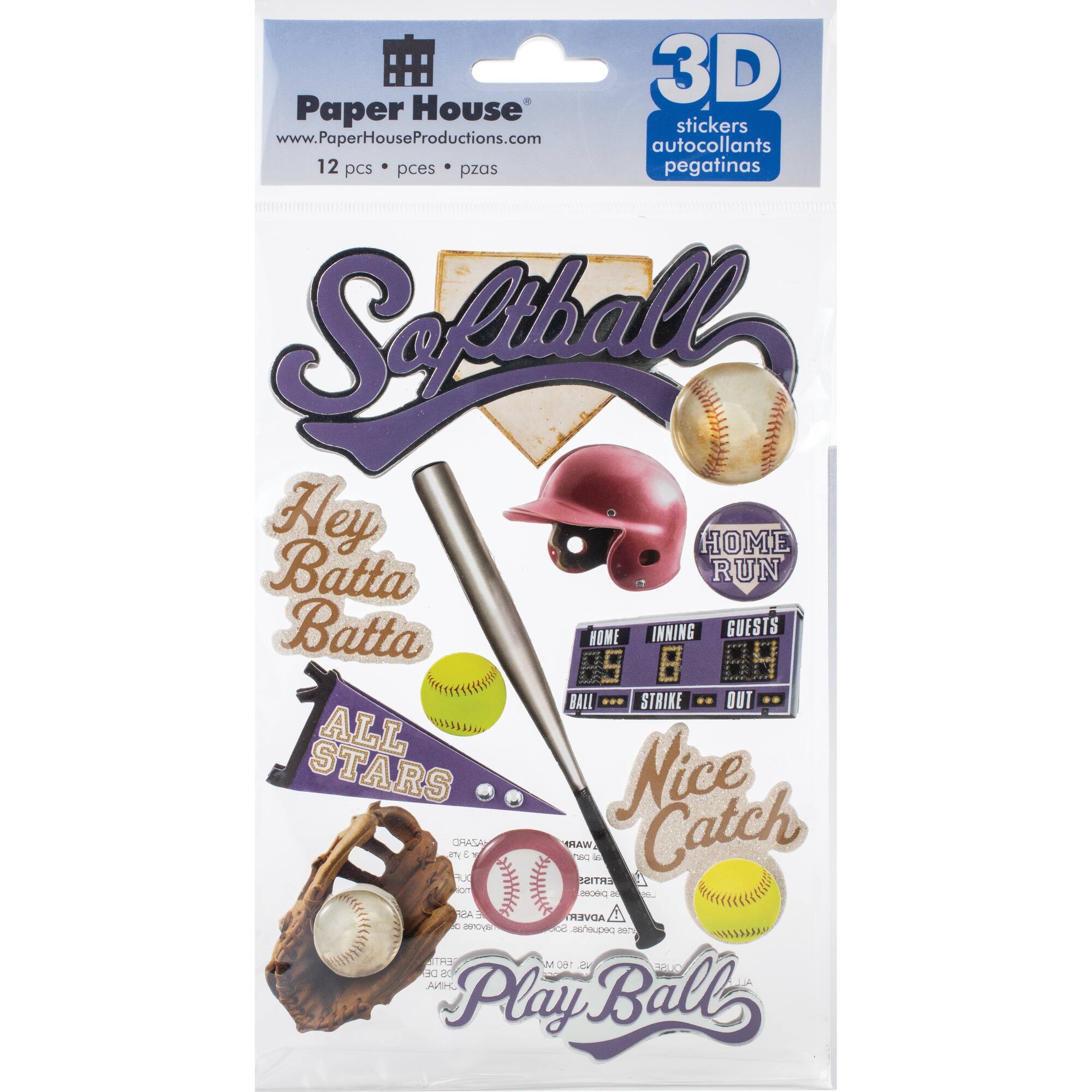 Paper House® Softball 3D Stickers